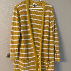 Old Navy Mustard Yellow and White Striped Open-Front Cardigan